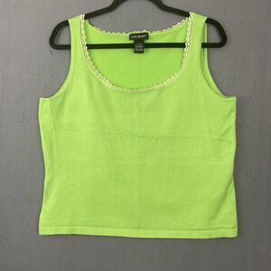 Lane Bryant Women's Chartreuse Green Lace Trim Tank Blouse Size 14/16